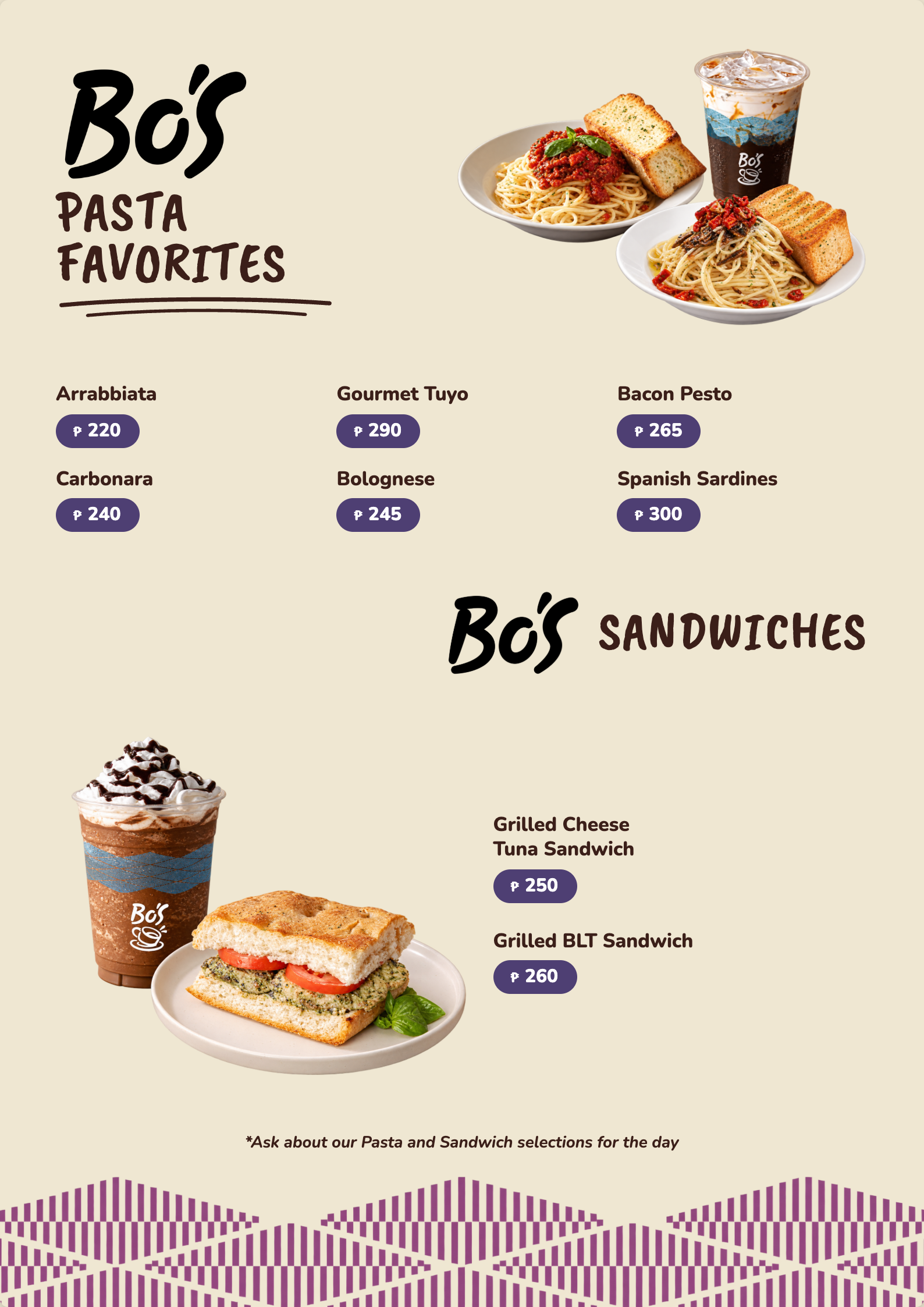 Bo's Coffee menu