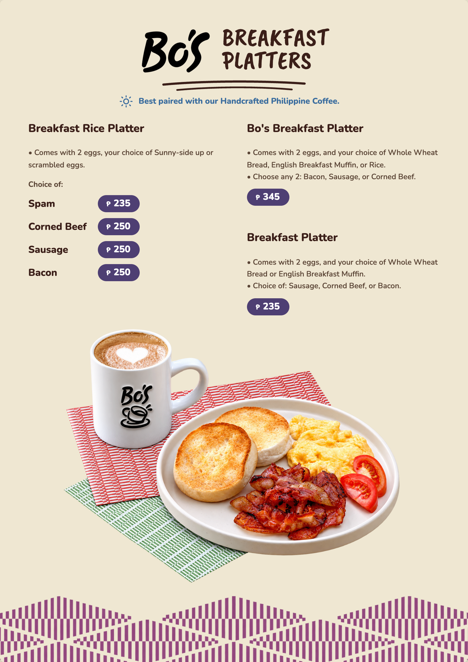 Bo's Coffee menu